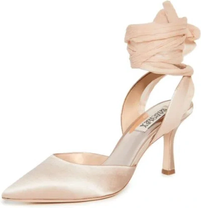 Pre-owned Badgley Mischka Women's Blaze Pump In Latte Satin