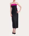 Badgley Mischka Strapless Two-tone Bow Midi Dress In Black