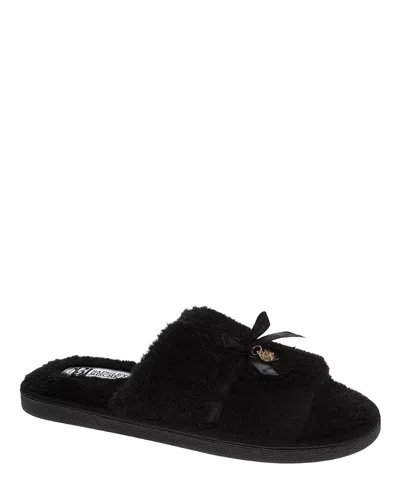 Badgley Mischka Women's Bow-accent Fuzzy Slippers In Black