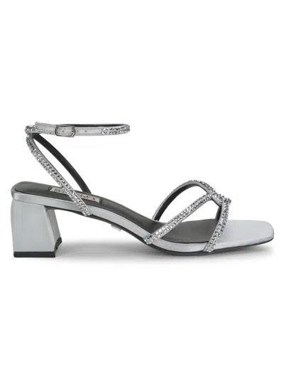 Badgley Mischka Women's Brisa 50mm Embellished Block Heel Sandals In Silver