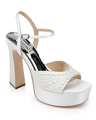 Badgley Mischka Women's Bryleigh Embellished Platform Sandals In White Satin