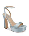 Badgley Mischka Collection Caia Ankle Strap Platform Sandal In Mist Blue Satin