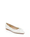 Badgley Mischka Cam Mesh Leather Bow Ballerina Flats In White Leather