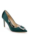 Badgley Mischka Women's Cher Crystal Buckle Pumps In Green Satin