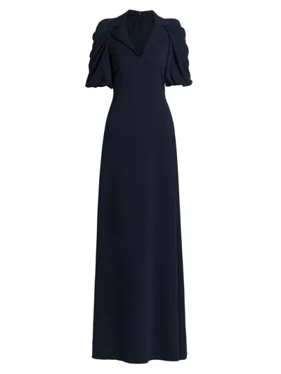 Badgley Mischka Draped Crepe Gown In Blue