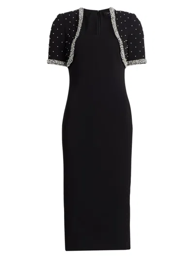 Badgley Mischka Layered Embellished Crepe Midi Dress In Black