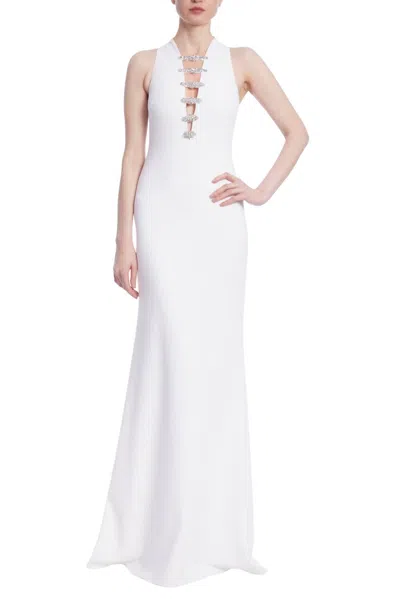 Badgley Mischka Embellished Stretch-crepe Gown In White
