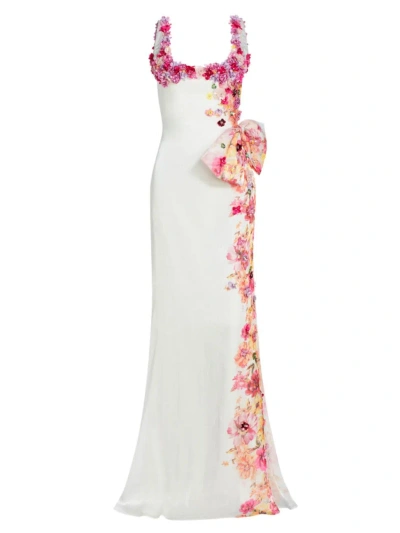 Badgley Mischka Women's Embellished Floral Low-back Gown In White Multi