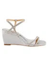 Badgley Mischka Unity Womens Rhinestone Square Toe Wedge Sandals In Silver