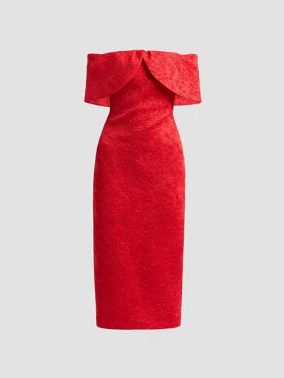 Badgley Mischka Off-the-shoulder Cocktail Dress In Red