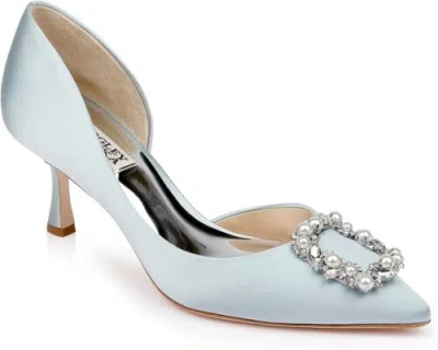 Pre-owned Badgley Mischka Women's Fabia Pump In Mist Blue Satin