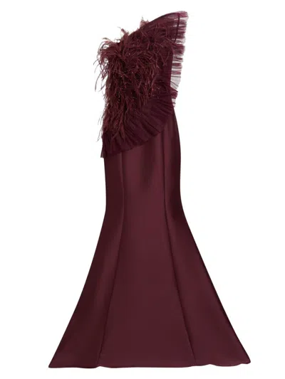 Badgley Mischka Women's Feather-tulle Strapless Fit & Flare Gown In Brown
