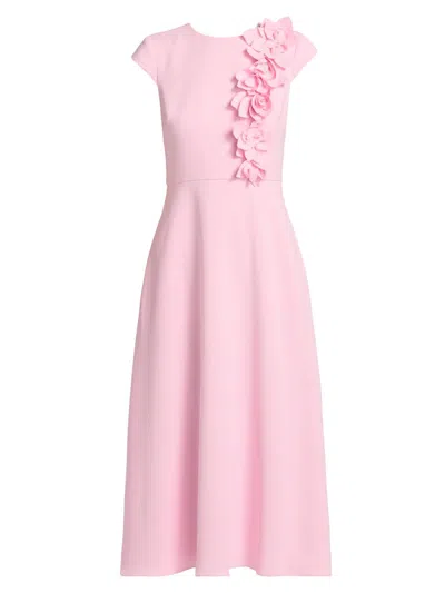 Badgley Mischka Women's Floral Appliqué Cap-sleeve Midi-dress In Pink
