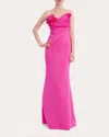 Badgley Mischka Strapless Floral Applique Scuba Gown In Pink