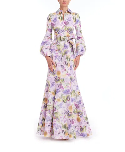 Badgley Mischka Women's Floral Long Sleeve Shirt Gown