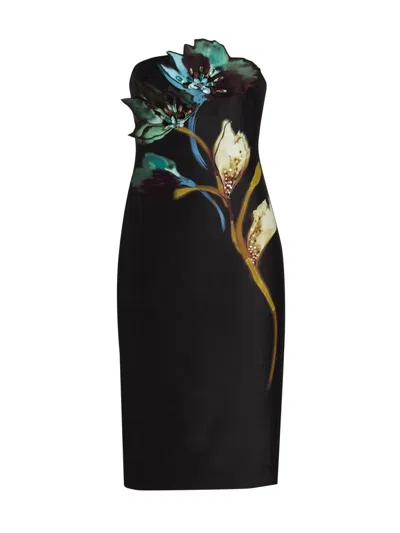 Badgley Mischka Women's Floral Placement Strapless Midi-dress In Multi