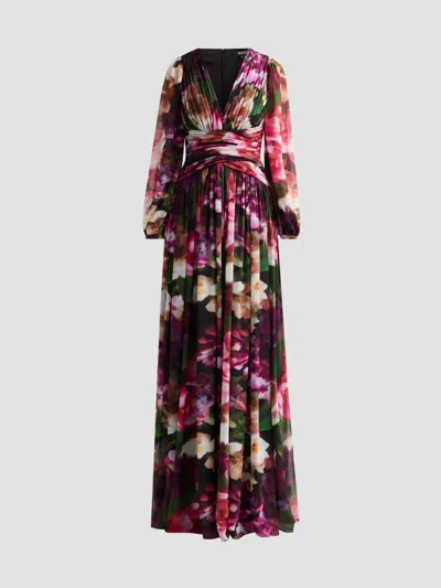Badgley Mischka Women's Floral Pleated Georgette A-line Gown In Fuchsia Multi