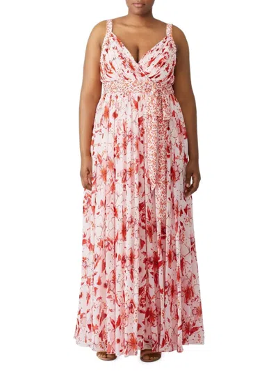 Badgley Mischka Women's Floral Pleated Maxi Dress In Pink