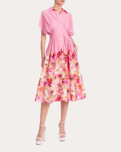 Badgley Mischka Women's Floral Pleated Midi Shirt Dress