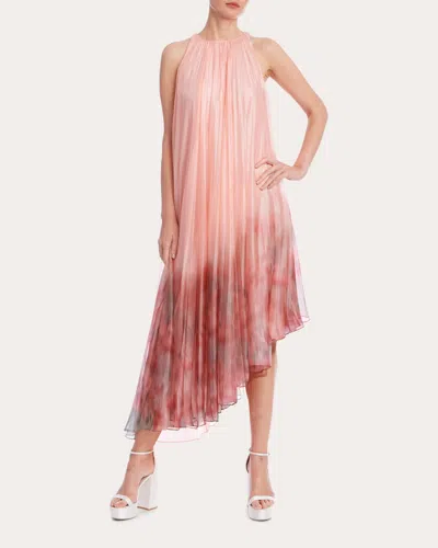 Badgley Mischka Women's Floral Shimmer Chiffon Pleated High-low Gown