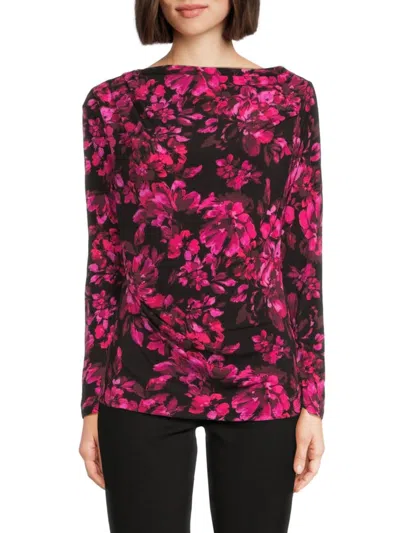 Badgley Mischka Women's Floral Top In Pink Black Floral