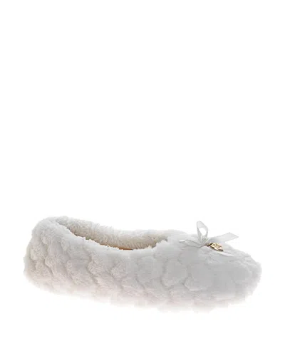 Badgley Mischka Women's Fluffy Bow Detail Metal Logo Accent Slippers In White