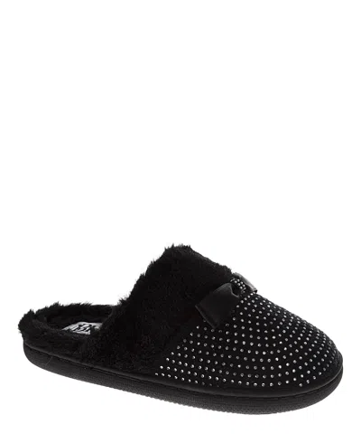 Badgley Mischka Women's Fluffy Rhinestone Bow Detail Slippers In Black