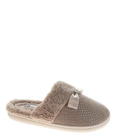 Badgley Mischka Women's Fluffy Rhinestone Bow Detail Slippers In Neutral