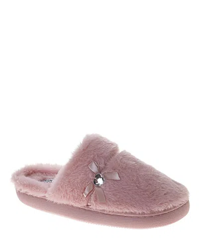 Badgley Mischka Women's Fuzzy Bow And Gemstone Detail Slippers In Pink