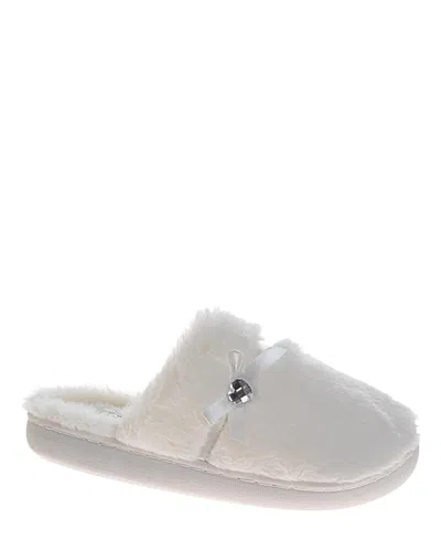 Badgley Mischka Women's Fuzzy Bow And Gemstone Detail Slippers In Transparent