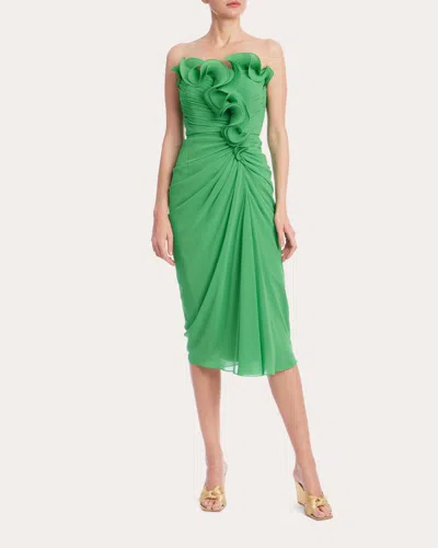 Badgley Mischka Women's Georgette Pleated Ruffle Strapless Midi Dress