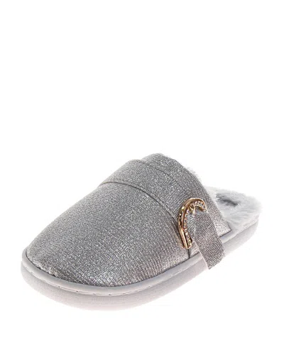 Badgley Mischka Women's Glitter Rhinestone Buckle Slippers In Silver