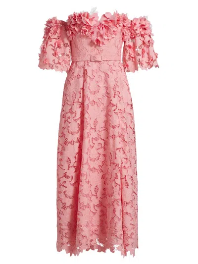 Badgley Mischka Women's Guipure Lace Off-the-shoulder Midi-dress In Pink