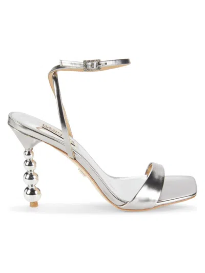 Badgley Mischka Women's Ivette Ankle Strap Sculptural Heel Sandals In Silver