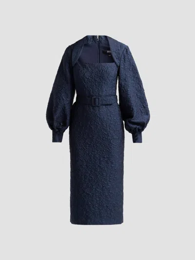 Badgley Mischka Jacquard Cocktail Midi Dress In Blue
