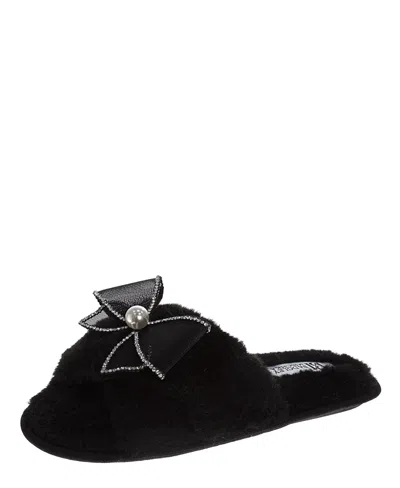 Badgley Mischka Womens Bow Comfort Slippers In Black