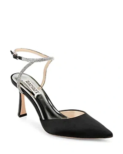 Badgley Mischka Women's Kamilah Pointed Ankle Strap High Heel Sandals In Black Satin