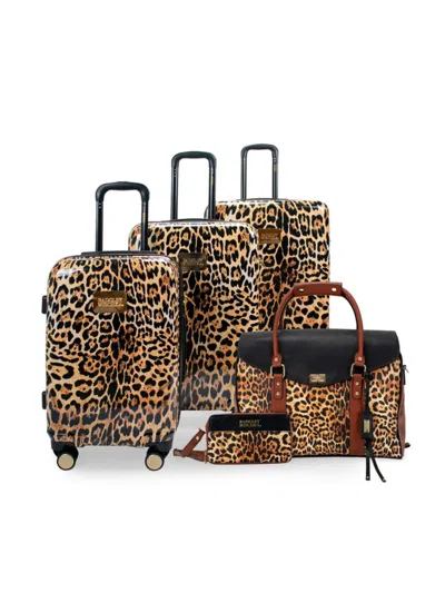 Badgley Mischka Kids' Women's Leopard 5-piece Logo Luggage Set In Neutral