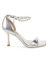 Badgley Mischka Loretta Metallic Pearly-strap Sandals In Silver