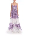 Badgley Mischka Women's Mixed Media Floral Sleeveless Gown In Purple
