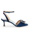 Badgley Mischka Nimah Womens Buckle Ankle Strap Heels In Navy Satin
