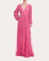 Badgley Mischka Pleated Lace-inset Godet Gown In Pink