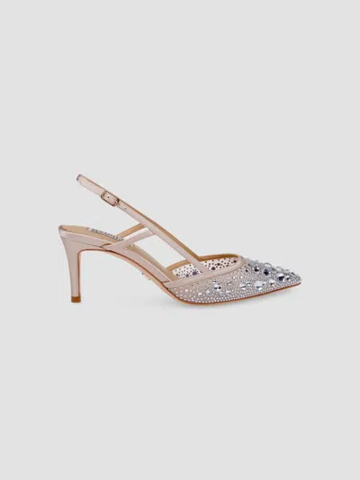Badgley Mischka Women's Reem 65mm Crystal-embellished Mesh & Satin Slingback Pumps In Beige Satin