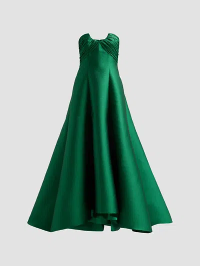 Badgley Mischka Women's Satin Strapless A-line Gown In Green