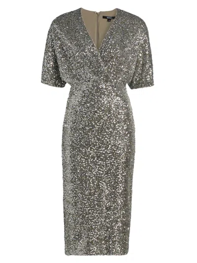 Badgley Mischka Women's Sequin V-neck Midi-dress In Gray