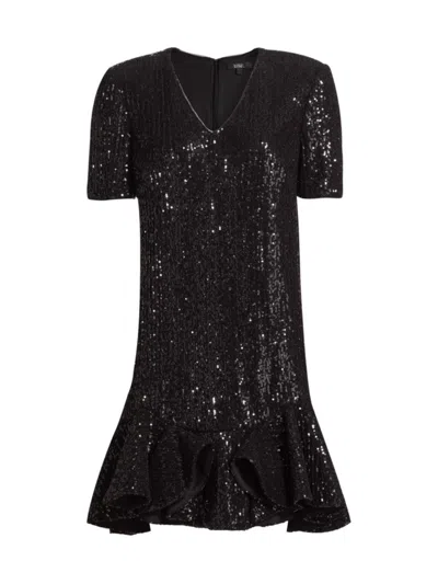 Badgley Mischka Women's Sequined Flounce Cocktail Dress In Black