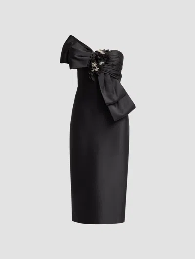 Badgley Mischka Strapless Cocktail Midi Dress In Black