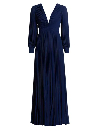 Badgley Mischka Pleated Blouson-sleeve Georgette Gown In Multi