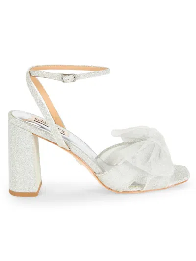 Badgley Mischka Womens Textured Bow Heels In Silver