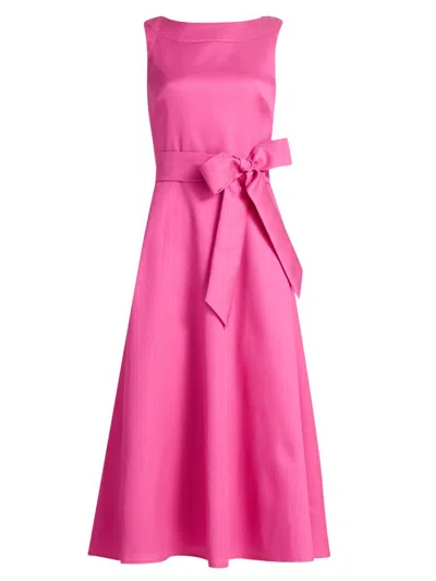 Badgley Mischka Sleeveless Bateau-neck Gazar Midi Dress In Pink